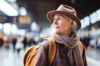 Foto: Rentnerin mit Hut und Rucksack